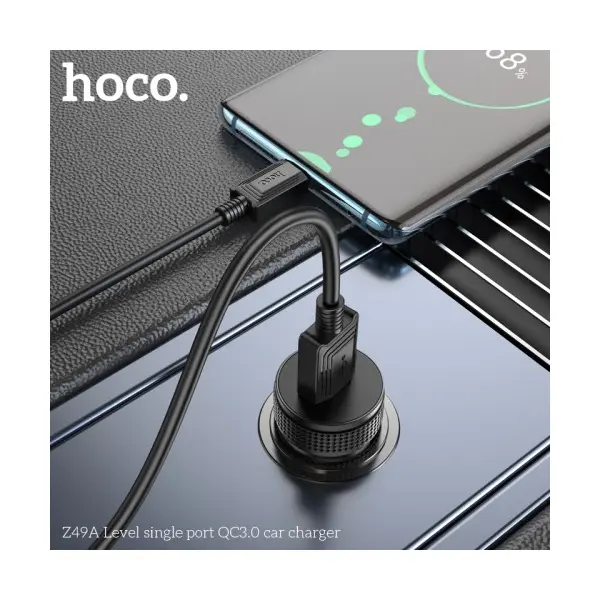 АВТОМОБІЛЬНИЙ ЗАРЯДНИЙ ПРИСТРІЙ HOCO Z49A LEVEL SINGLE PORT QC3.0 CAR CHARGER, ЧОРНИЙ