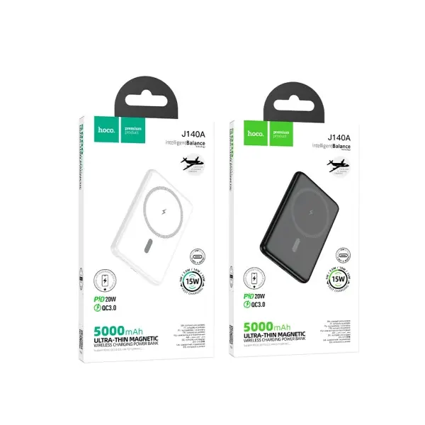 ЗОВНІШНІЙ АКУМУЛЯТОР POWER BANK HOCO J140A TONY PD20W ULTRA-THIN MAGNETIC POWER BANK 5000MAH, ЧОРНИЙ