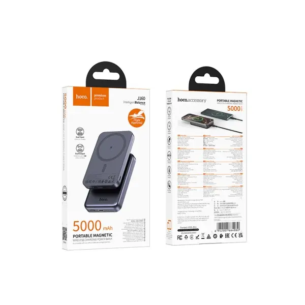 ЗОВНІШНІЙ АКУМУЛЯТОР POWER BANK HOCO J160 ORIGINAL MAGNETIC POWER BANK 5000MAH METAL, СІРИЙ