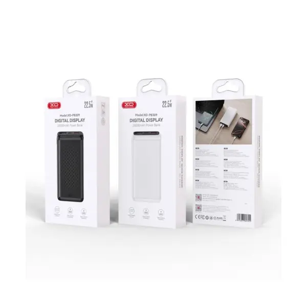 ЗОВНІШНІЙ АКУМУЛЯТОР POWER BANK XO PB309 22.5W DIGITAL FAST CHARGER 20000MAH, ЧОРНИЙ