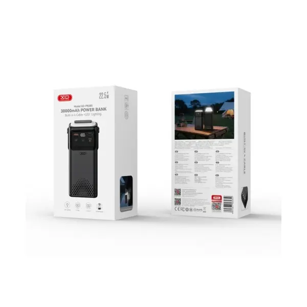 ЗОВНІШНІ АКУМУЛЯТОРИ POWER BANK XO PR285 PD20W+QC22.5W FOUR CABLES + LIGHTING 30000MAH, ЧОРНИЙ
