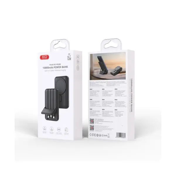 ЗОВНІШНІЙ АКУМУЛЯТОР POWER BANK XO PR288 MAGNETIC 15W + PD20W WITH FOUR CABLE 10000MAH, ЧОРНИЙ