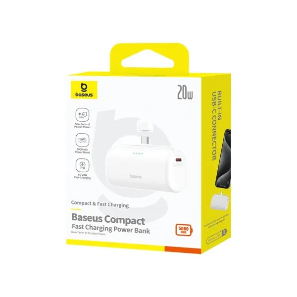 MR4_146279 Зовнішній акумулятор power bank baseus compact fast charging power bank type-c edition 5000mah 20w, білий p10068306213-00 