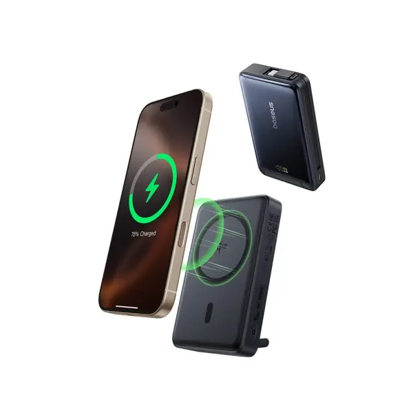 MR4_146281 Зовнішній акумулятор power bank baseus nomos qi2 kickstand magnetic power bank type-c cable 10 000mah 45w, чорний p10078800123-00 