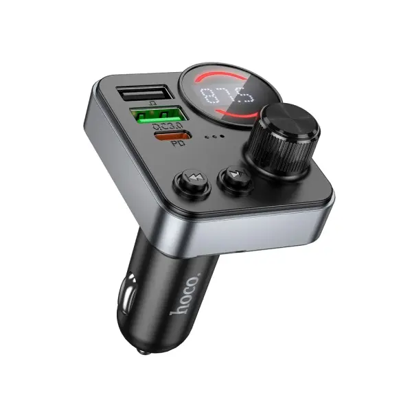 АВТОМОБІЛЬНИЙ ЗАРЯДНИЙ ПРИСТРІЙ + FM МОДУЛЯТОР HOCO E86 ALEGRIA, 2XUSB-A, 1XTYPE-C, 48W DUAL PORT PD30W, QC3.0, ЧОРНИЙ