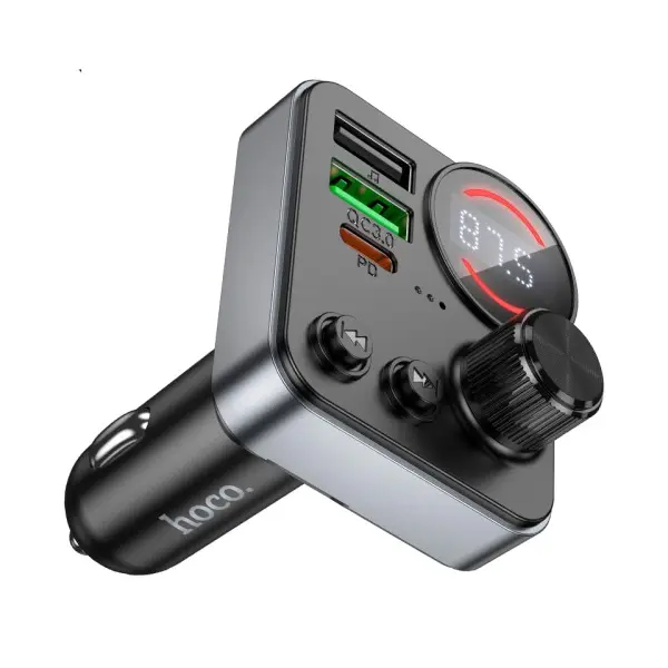АВТОМОБІЛЬНИЙ ЗАРЯДНИЙ ПРИСТРІЙ + FM МОДУЛЯТОР HOCO E86 ALEGRIA, 2XUSB-A, 1XTYPE-C, 48W DUAL PORT PD30W, QC3.0, ЧОРНИЙ