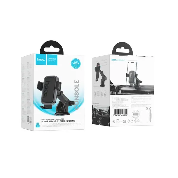 АВТОТРИМАЧ HOCO H79 VISTA PUSH-TYPE CAR HOLDER (CENTER CONSOLE), ЧОРНИЙ METAL, СІРИЙ