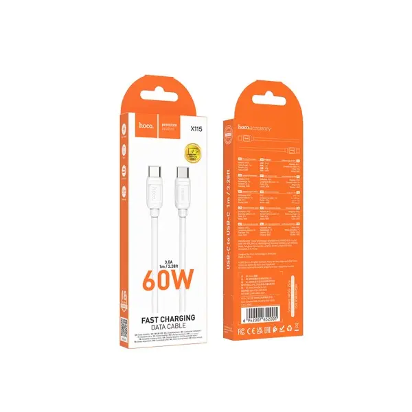 MR4_146741 Кабель pd hoco x115 surpass 60w charging data cable c to c 1m, білий 