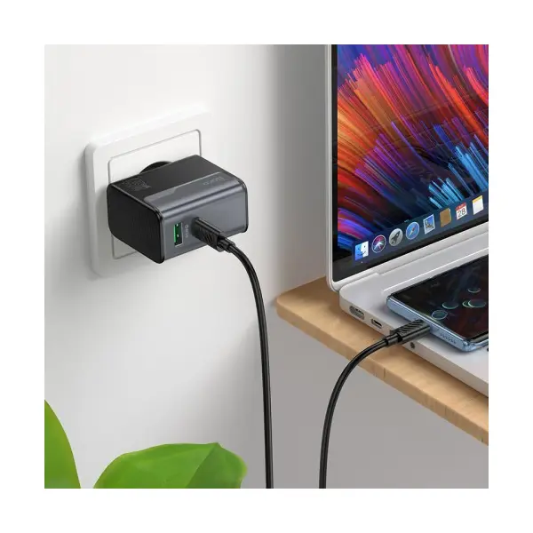 MR4_146742 Мережевий зарядний пристрій hoco cs74a star speed pd45w+qc3.0 charger (eu) midnight, чорний 