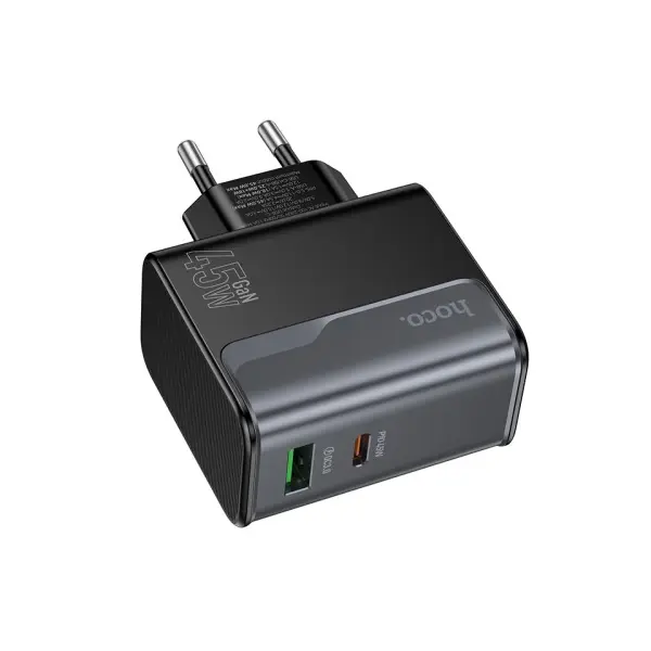MR4_146742 Мережевий зарядний пристрій hoco cs74a star speed pd45w+qc3.0 charger (eu) midnight, чорний 