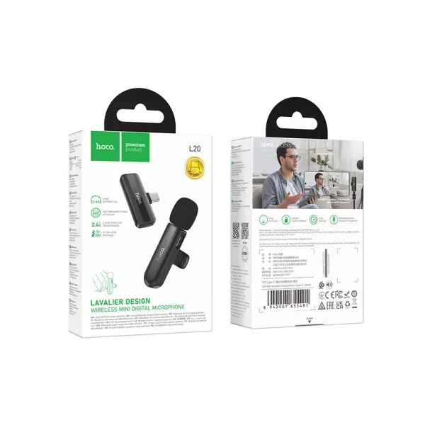 МІКРОФОН HOCO L20 FAIR WIRELESS MICROPHONE TYPE-C, ЧОРНИЙ