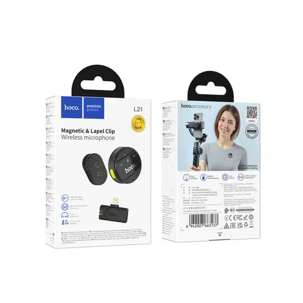 МІКРОФОН HOCO L21 CHARM WIRELESS MICROPHONE IP, ЧОРНИЙ