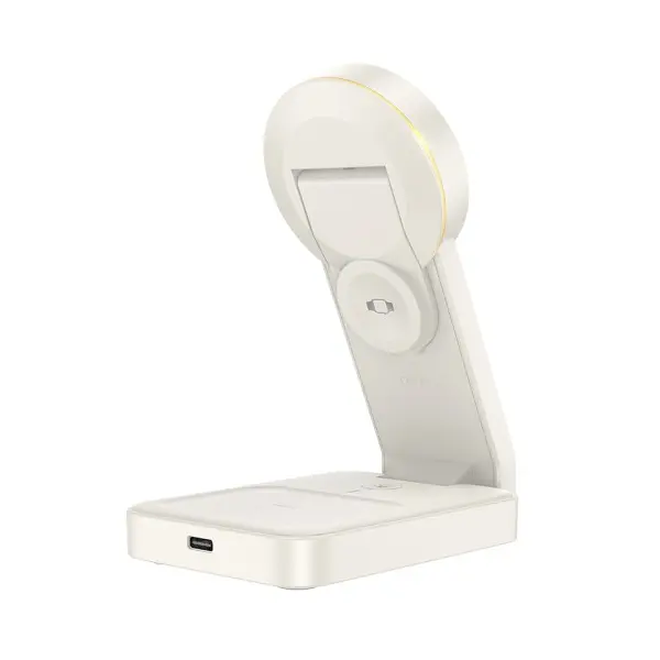 БЕЗДРОТОВИЙ ЗАРЯДНИЙ ПРИСТРІЙ HOCO CQ3 MOTORCYCLE FOLDING 3IN1 MAGNETIC WIRELESS FAST CHARGER MILKY, БІЛИЙ