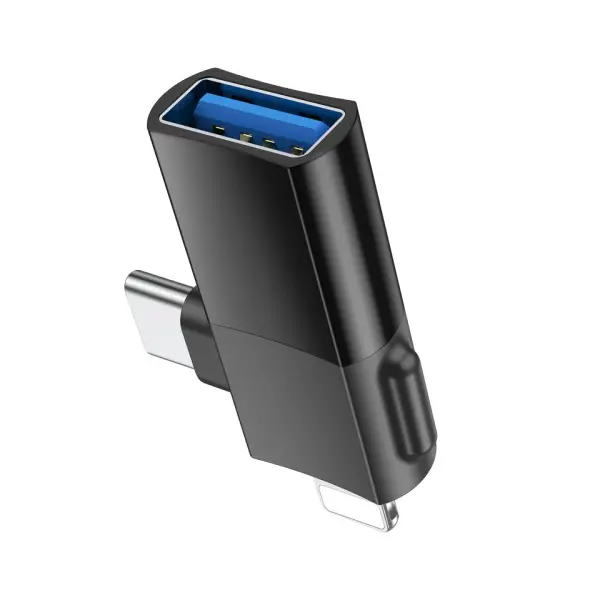 ПЕРЕХІДНИК HOCO UA17 IP MALE, TYPE-C MALE TO USB FEMALE TWO-IN-ONE ADAPTER, ЧОРНИЙ