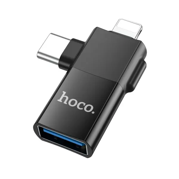 ПЕРЕХІДНИК HOCO UA17 IP MALE, TYPE-C MALE TO USB FEMALE TWO-IN-ONE ADAPTER, ЧОРНИЙ