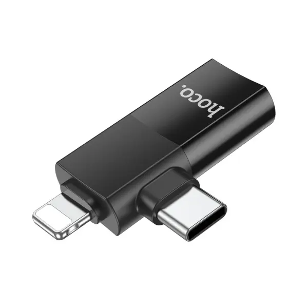 ПЕРЕХІДНИК HOCO UA17 IP MALE, TYPE-C MALE TO USB FEMALE TWO-IN-ONE ADAPTER, ЧОРНИЙ