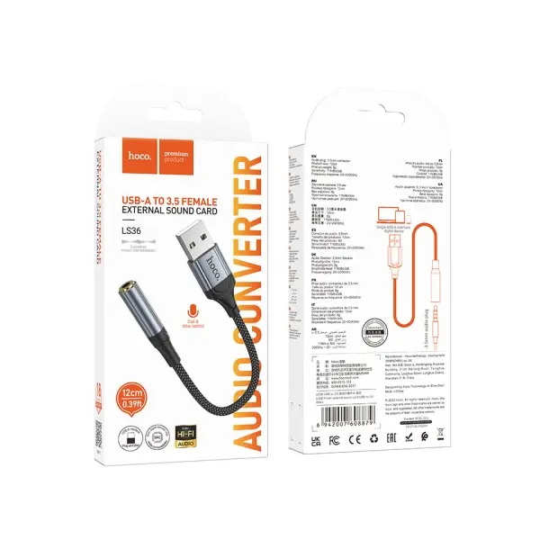 MR4_146718 Адаптер аудіо hoco ls36 fresh external sound card usb-a to 3.5 0.12m, чорний 