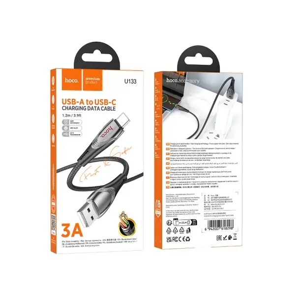 MR4_146723 Кабель hoco u133 monte charging data cable type-c 1,2 m, чорний 