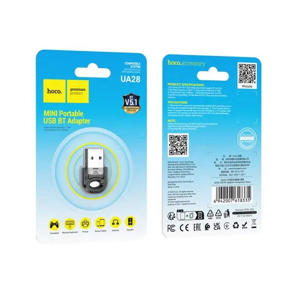 MR4_146724 Адаптер bluetooth hoco ua28 usb bt adapter transparent, чорний 