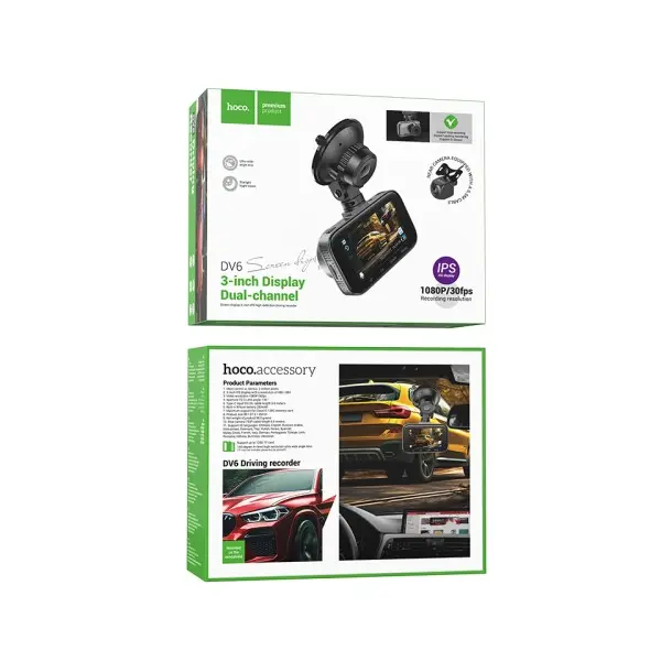 ВІДЕОРЕЄСТРАТОР HOCO DV6 DRIVING RECORDER WITH 3 DISPLAY (WITH REAR CAMERA), ЧОРНИЙ