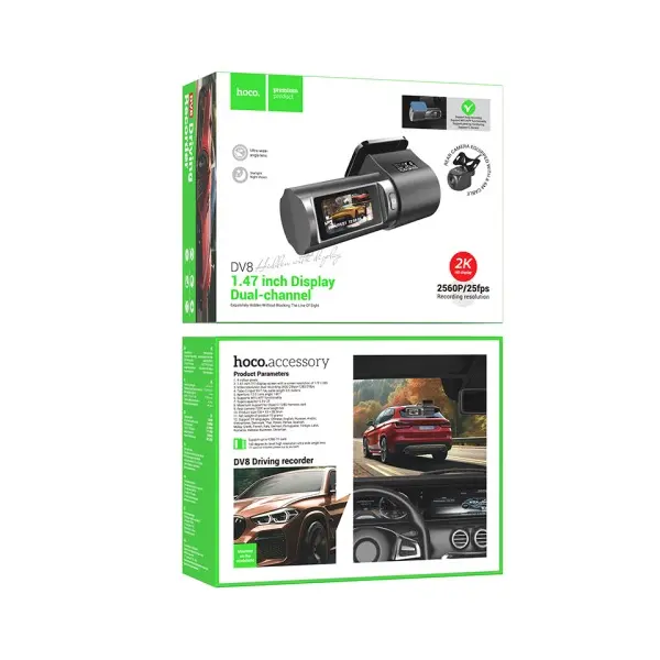 ВІДЕОРЕЄСТРАТОР HOCO DV8 2K DISPLAY HIDDEN DRIVING RECORDER (WITH REAR CAMERA), ЧОРНИЙ