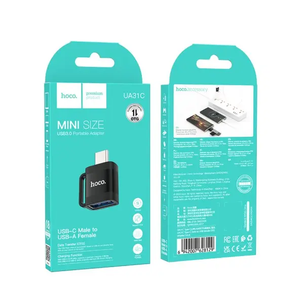 ПЕРЕХІДНИК HOCO UA31C TYPE-C MALE TO USB FEMALE OTG ADAPTER, ЧОРНИЙ
