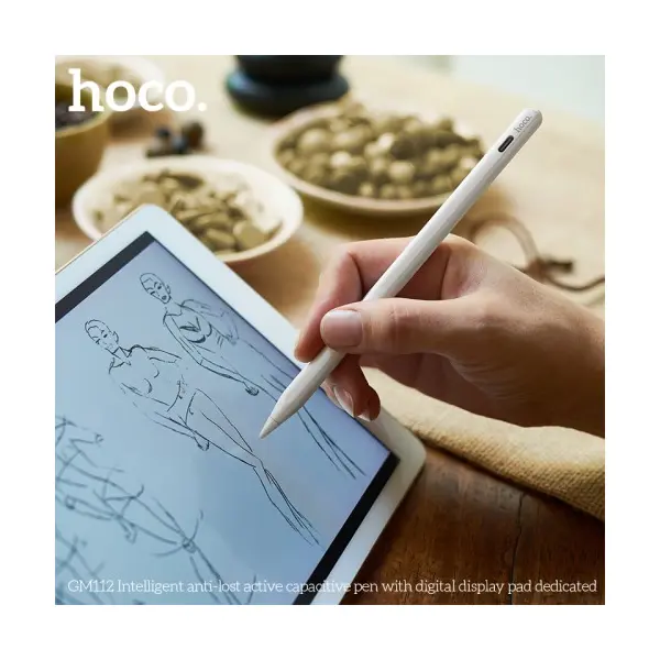 СТІЛУС HOCO GM112 INTELLIGENT ANTI-LOST ACTIVE CAPACITIVE PEN WITH DIGITAL DISPLAY PAD DEDICAT, БІЛИЙ