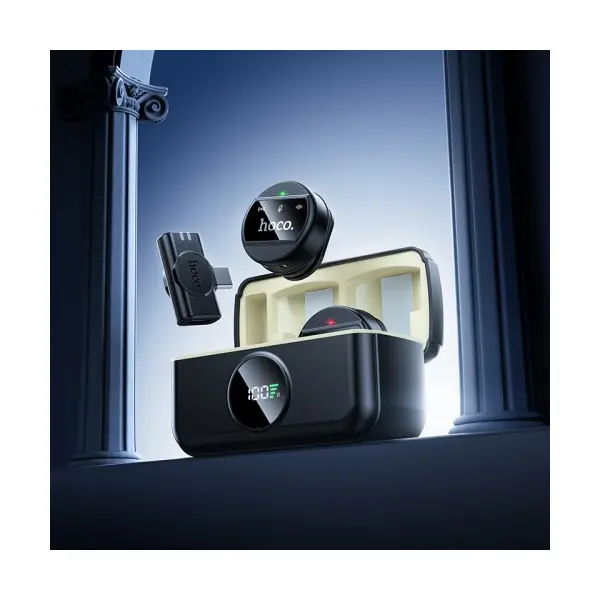МІКРОФОН HOCO L22 BRIGHT 2IN1 WIRELESS MICROPHONE WITH CASE (IP, TYPE-C), ЧОРНИЙ