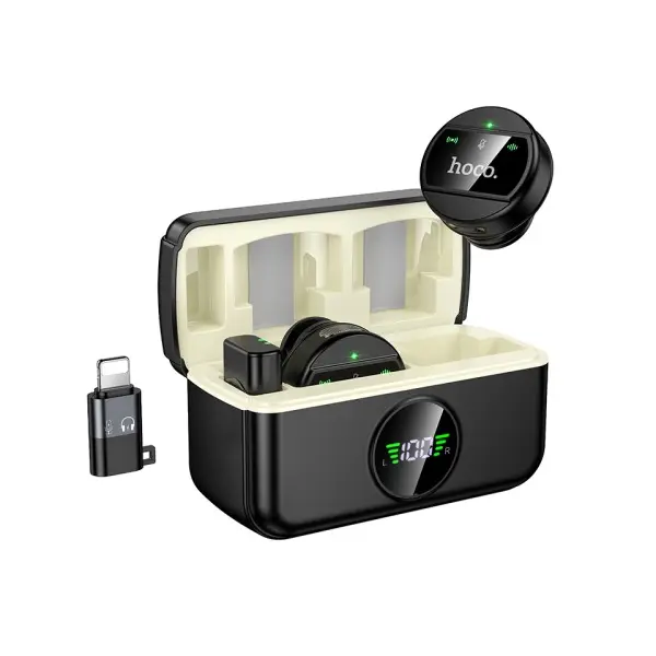 МІКРОФОН HOCO L22 BRIGHT 2IN1 WIRELESS MICROPHONE WITH CASE (IP, TYPE-C), ЧОРНИЙ