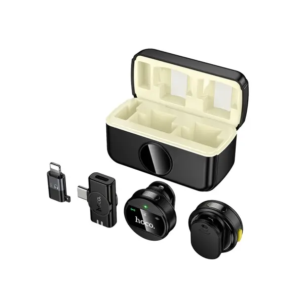 МІКРОФОН HOCO L22 BRIGHT 2IN1 WIRELESS MICROPHONE WITH CASE (IP, TYPE-C), ЧОРНИЙ