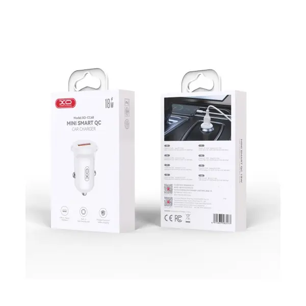 АВТОМОБІЛЬНИЙ ЗАРЯДНИЙ ПРИСТРІЙ XO CC68 MINI SMART SINGLE QC18W CAR CHARGER, БІЛИЙ