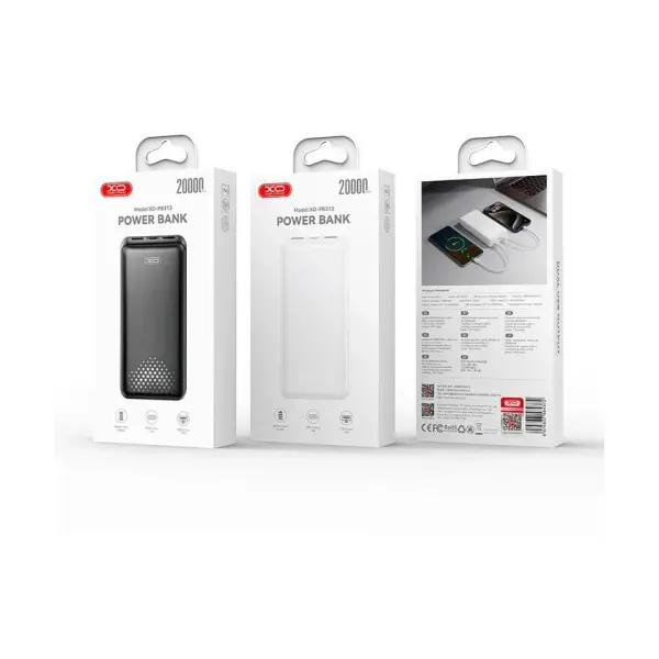 ЗОВНІШНІЙ АКУМУЛЯТОР POWER BANK XO PB313 LIGHT DISPLAY MOBILE POWER 20000MAH, БІЛИЙ