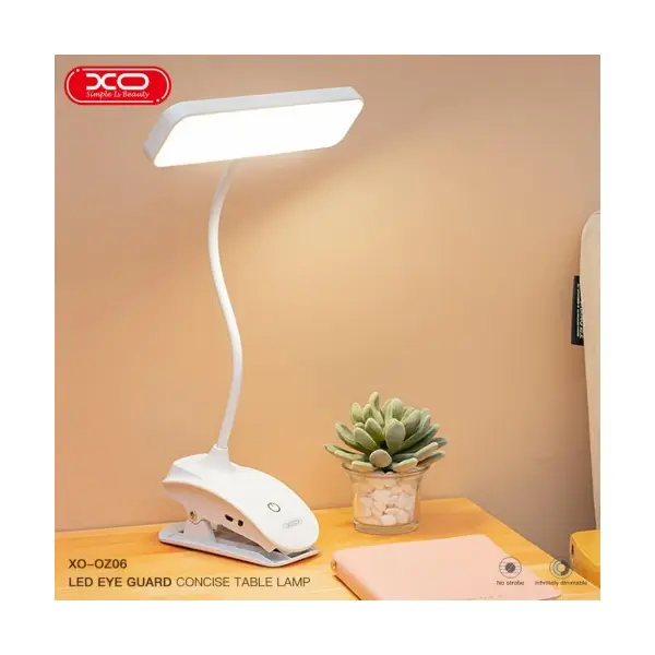 ЛАМПА XO OZ06В DESKTOP BEDSIDE TRICOLOUR CLIP DESK LAMP 800MAH, БІЛИЙ