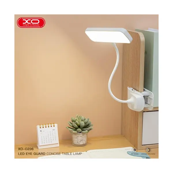 ЛАМПА XO OZ06В DESKTOP BEDSIDE TRICOLOUR CLIP DESK LAMP 800MAH, БІЛИЙ