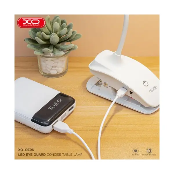 ЛАМПА XO OZ06В DESKTOP BEDSIDE TRICOLOUR CLIP DESK LAMP 800MAH, БІЛИЙ