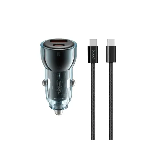 АВТОМОБІЛЬНИЙ ЗАРЯДНИЙ ПРИСТРІЙ XO CC60 SMART TRANSPARENT CAR CHARGER A30+C30 SIMULTANEOUS 60W+TYPE-C CABLE, ЧОРНИЙ