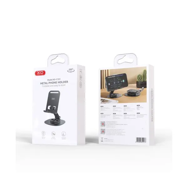 НАСТІЛЬНИЙ ТРИМАЧ XO C151 METAL 360 ROTATING DESKTOP CELL PHONE HOLDER, ЧОРНИЙ