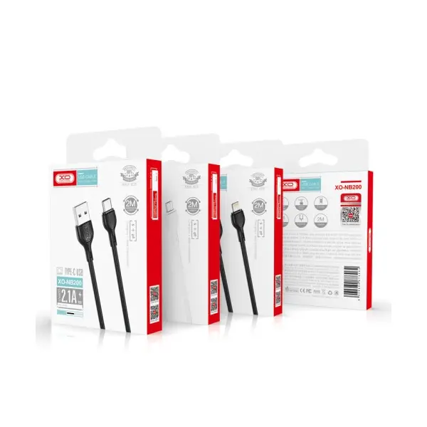 КАБЕЛЬ XO NB200 USB CABLE ДЛЯ LIGHTNING 2.1A, 2M, ЧОРНИЙ