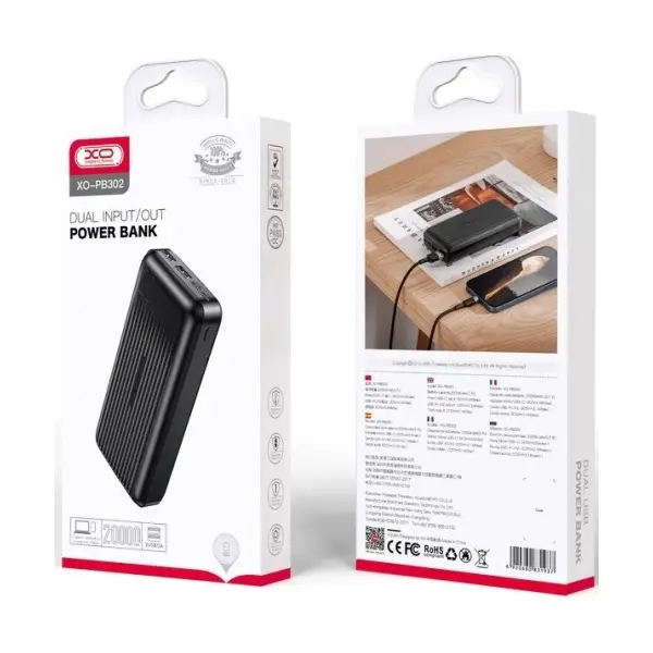 ЗОВНІШНІЙ АКУМУЛЯТОР POWER BANK XO PB302 LIGHT DISPLAY POWER BANK 20000MAH, ЧОРНИЙ