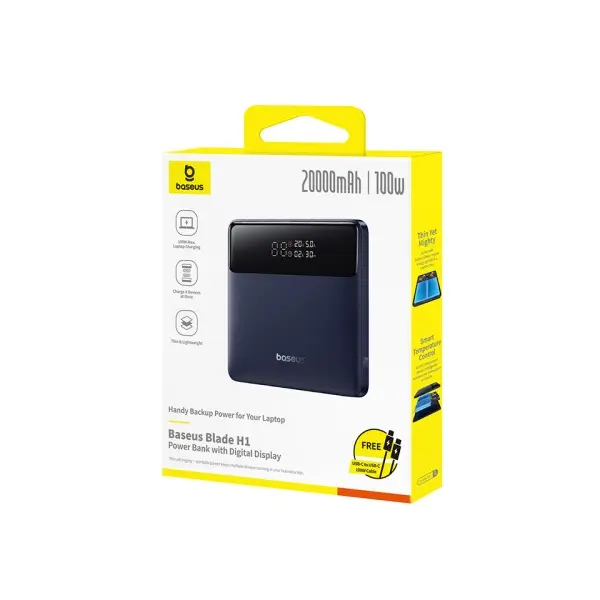 ЗОВНІШНІЙ АКУМУЛЯТОР POWER BANK BASEUS H1 FAST CHARGING POWER BANK WITH DIGITAL DISPLAY 20 000MAH 100W, ЧОРНИЙ P10021604123-00