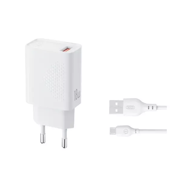 MR4_147363 Мережевий зарядний пристрій xo l159 (eu) qc18w 1usb-a quick charger micro kit (nb103), білий 