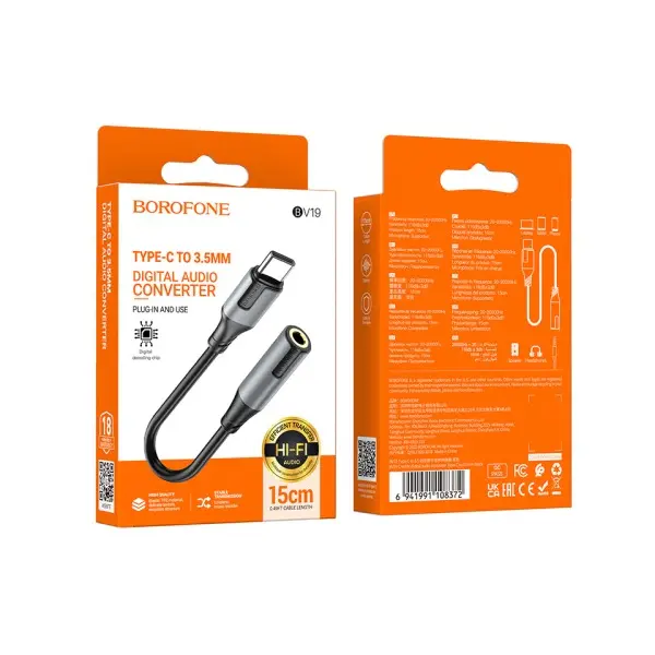 АДАПТЕР BOROFONE BV19 CREATOR DIGITAL AUDIO CONVERTER TYPE-C TO 3.5MM, ЧОРНИЙ