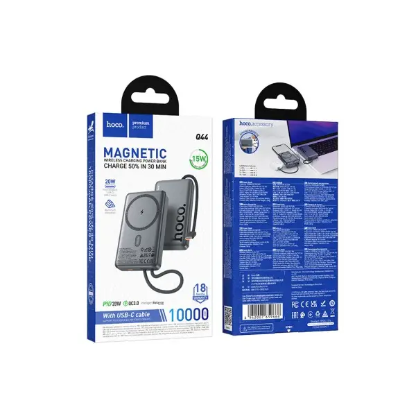 MR4_147572 Зовнішній акумулятор power bank hoco q44 origen dual pd20w magnetic power bank with cable dark 10 000mah metal, сірий 