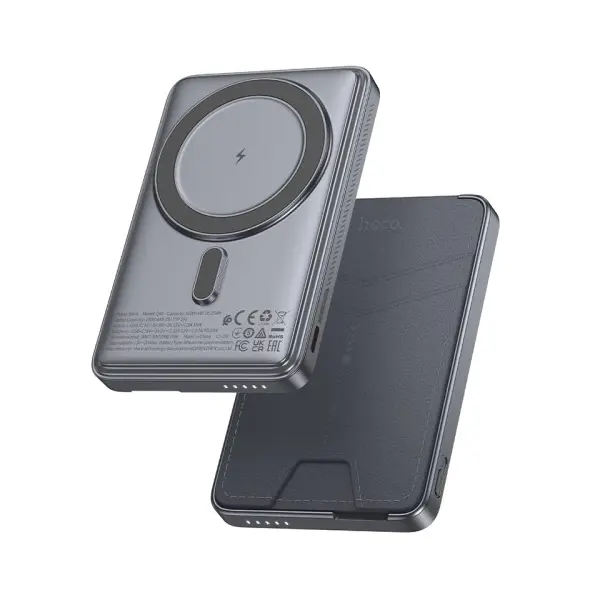 ЗОВНІШНІЙ АКУМУЛЯТОР POWER BANK HOCO Q46 TITLE PD20W MAGNETIC POWER BANK+CARD HOLDER+PHONE HOLDER 5000MAH, СІРИЙ, СІРИЙ