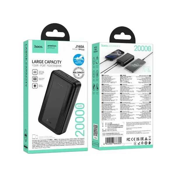 MR4_147673 Зовнішній акумулятор power bank hoco j165a honey power bank 20 000mah, чорний 