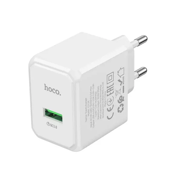 МЕРЕЖЕВИЙ ЗАРЯДНИЙ ПРИСТРІЙ HOCO CS12A OCEAN SINGLE PORT QC3.0 CHARGER, БІЛИЙ