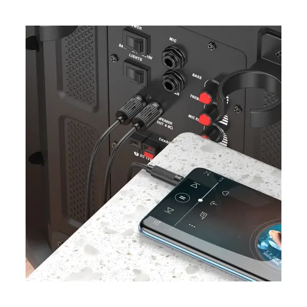 АДАПТЕР АУДІО HOCO UPA28 3.5 DOUBLE LOTUS RCA AUDIO CABLE 1.5M, ЧОРНИЙ