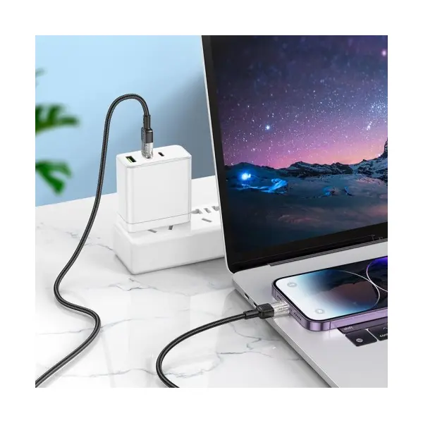MR4_151466 Кабель pd hoco u129 spirit pd transparent charging data cable lightning 1.2m, чорний 
