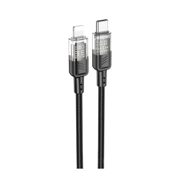 MR4_151466 Кабель pd hoco u129 spirit pd transparent charging data cable lightning 1.2m, чорний 