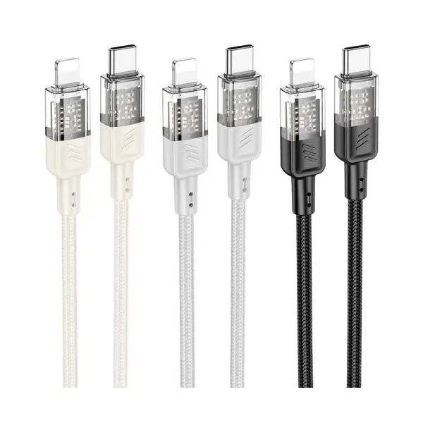 КАБЕЛЬ PD HOCO U129 SPIRIT PD TRANSPARENT CHARGING DATA CABLE LIGHTNING 1.2M, ЧОРНИЙ